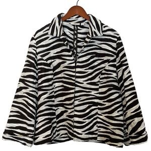 Chico's Zebra Print Brown White Casual Blazer Size XL Lightweight Long Sleeve